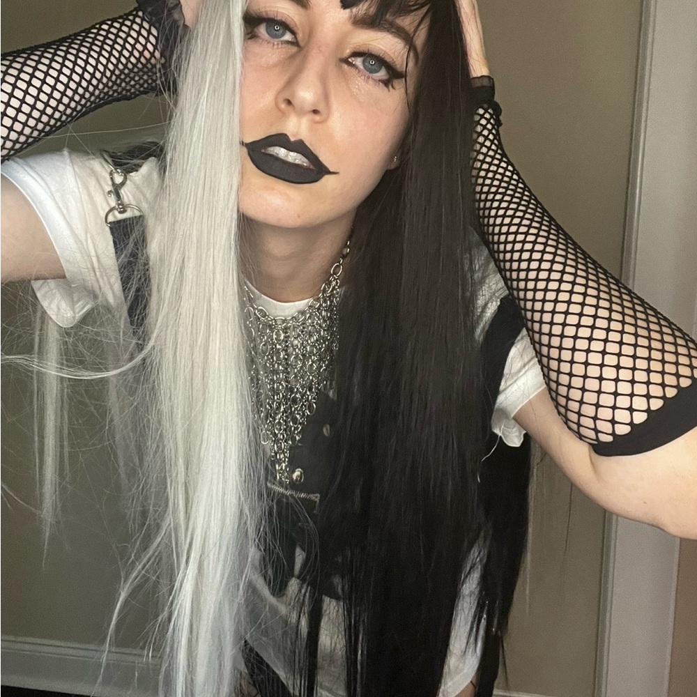 Two-Tone Black and White Wig with bangs